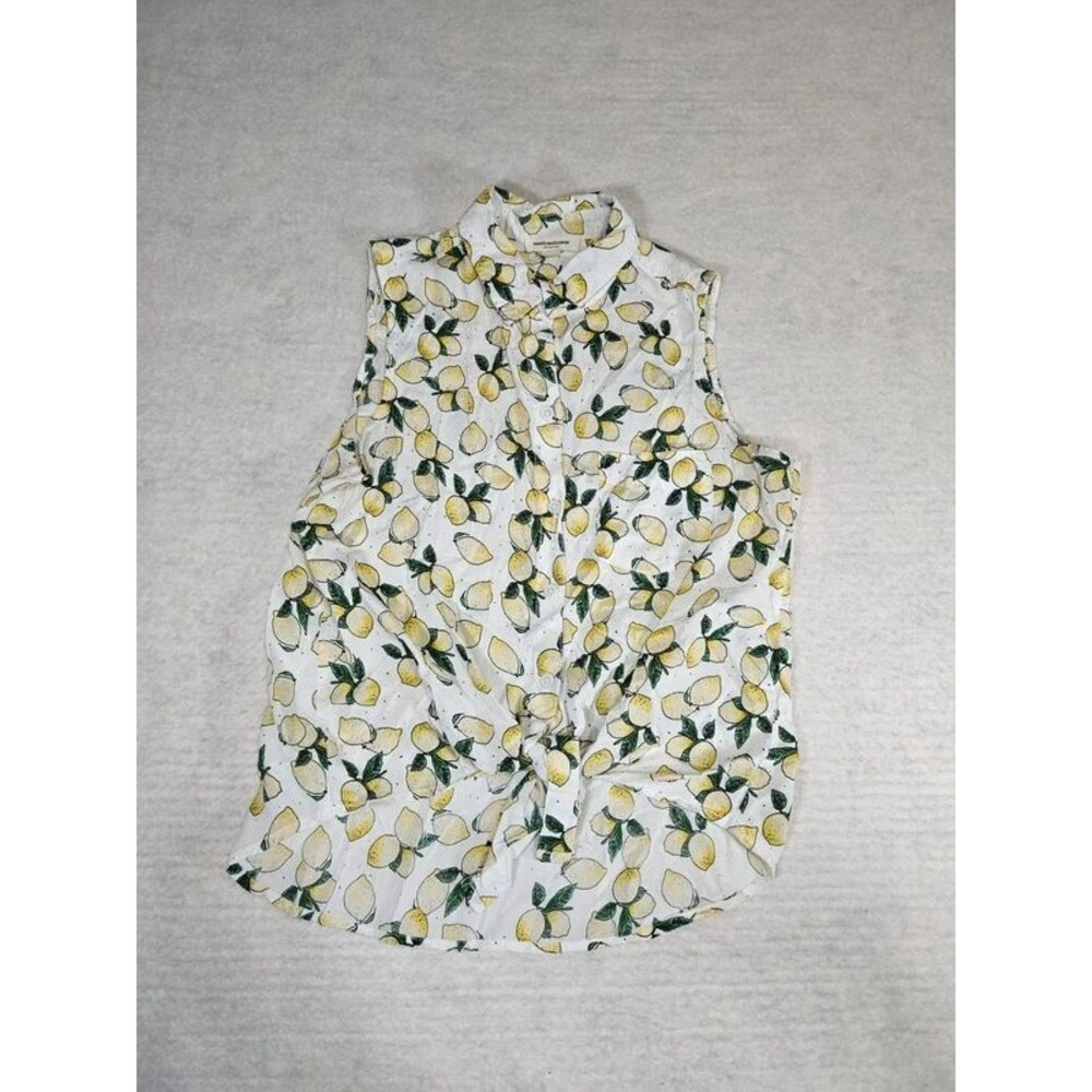 Women's Beach Lunch Lounge Sleeveless Lemon Print Top Size Small